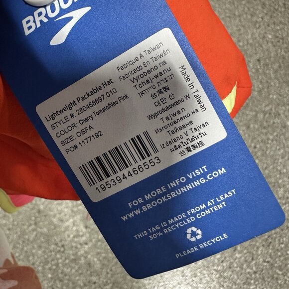 NWT Brooks Running Lightweight Packable Hat Adjustable Cap Red Neon Pink - Picture 2 of 9